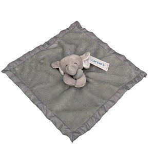 Baby Elephant Lovey Security Blanket Grey White Soft NWT Carters 15" Square